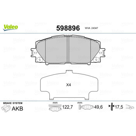 VALEO 598896 Brzdové platničky Predné pre