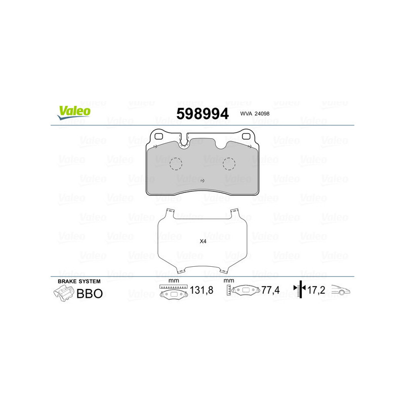 VALEO 598994 Plaquettes de frein Avant pour