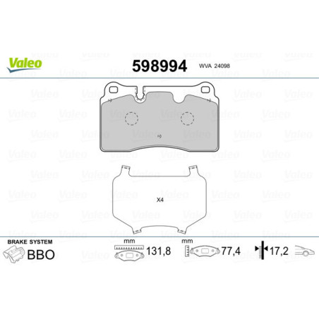 VALEO 598994 Pastiglie freno Anteriore per