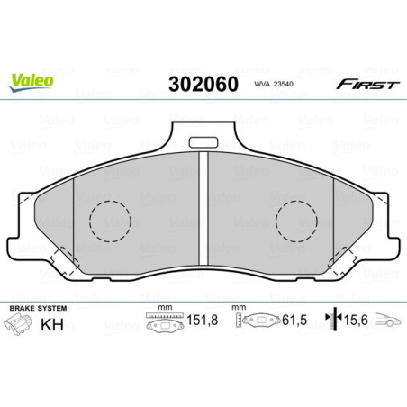 VALEO 302060 Plaquettes de frein Avant pour
