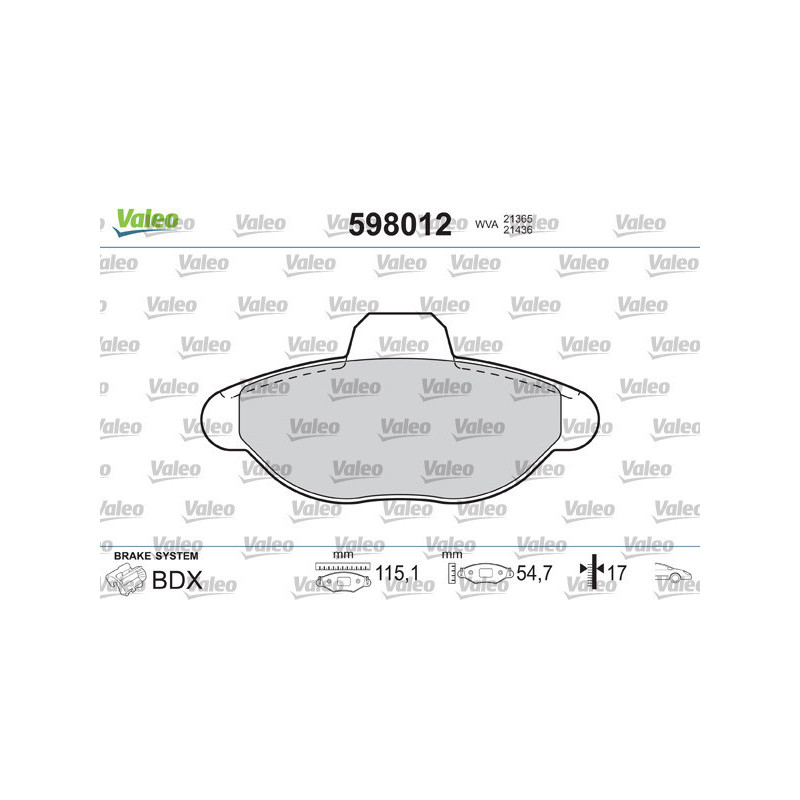 VALEO 598012 Brzdové platničky Predné pre