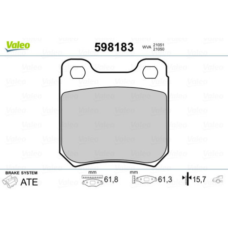 VALEO 598183 Brzdové platničky Zadné pre