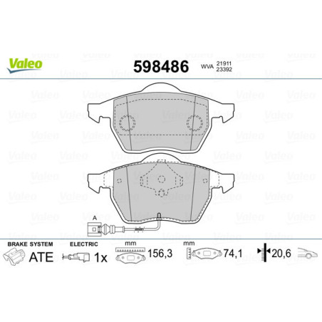 VALEO 598486 Klocki hamulcowe Przód dla