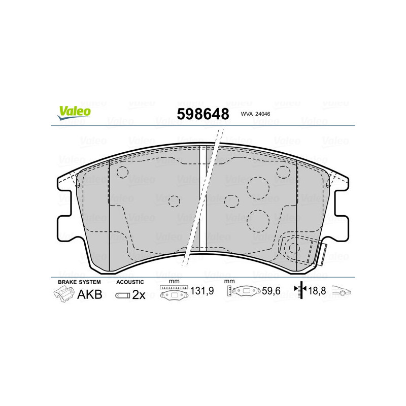 VALEO 598648 Brzdové platničky Predné pre