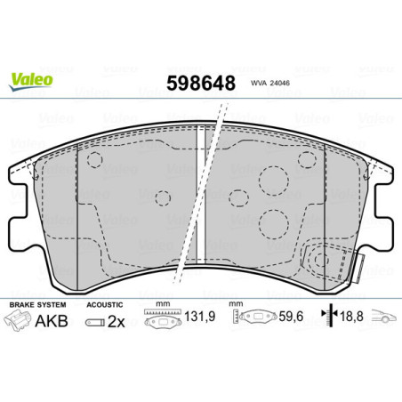 VALEO 598648 Klocki hamulcowe Przód dla