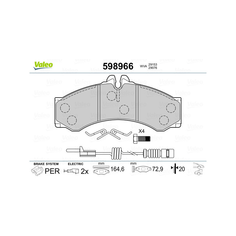 VALEO 598966 Brzdové platničky Predné pre