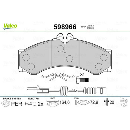 VALEO 598966 Brzdové platničky Predné pre