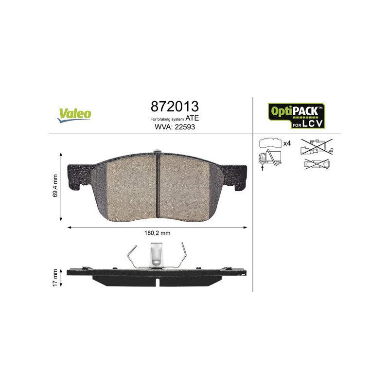 VALEO 872013 Pastiglie freno Anteriore per