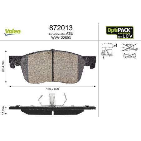 VALEO 872013 Brzdové platničky Predné pre