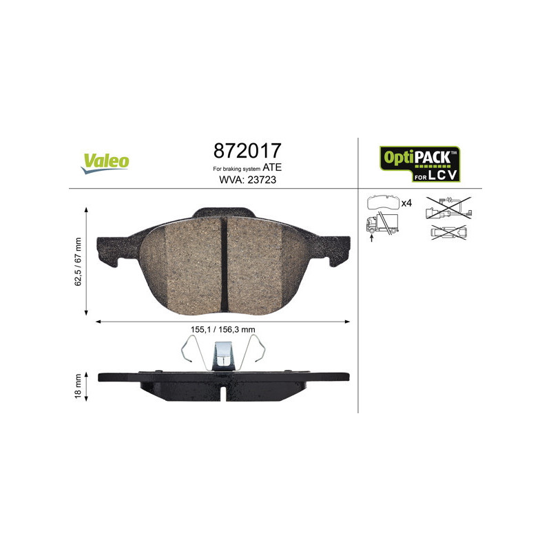 VALEO 872017 Brzdové platničky Predné pre