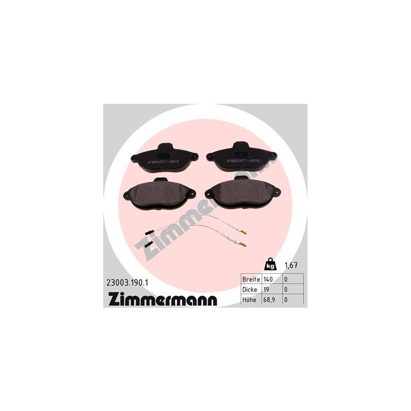 ZIMMERMANN 23003.190.1 Brake Pads Set Front for
