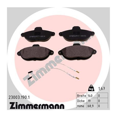 ZIMMERMANN 23003.190.1 Pastillas de freno Delantero para