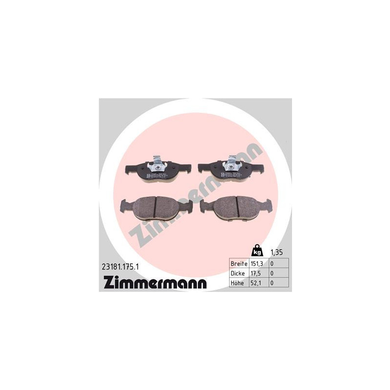 ZIMMERMANN 23181.175.1 Pastillas de freno Delantero para