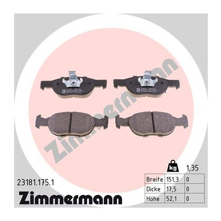 ZIMMERMANN 23181.175.1 Plaquettes de frein Avant pour