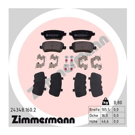 ZIMMERMANN 24348.160.2 Klocki hamulcowe Tył dla