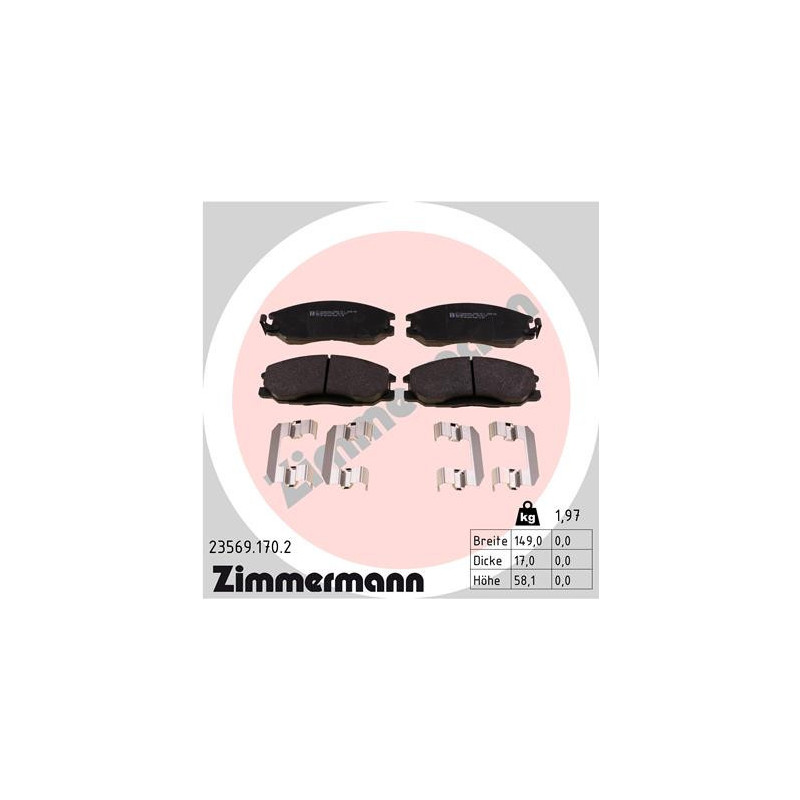 ZIMMERMANN 23569.170.2 Brzdové destičky Přední pro