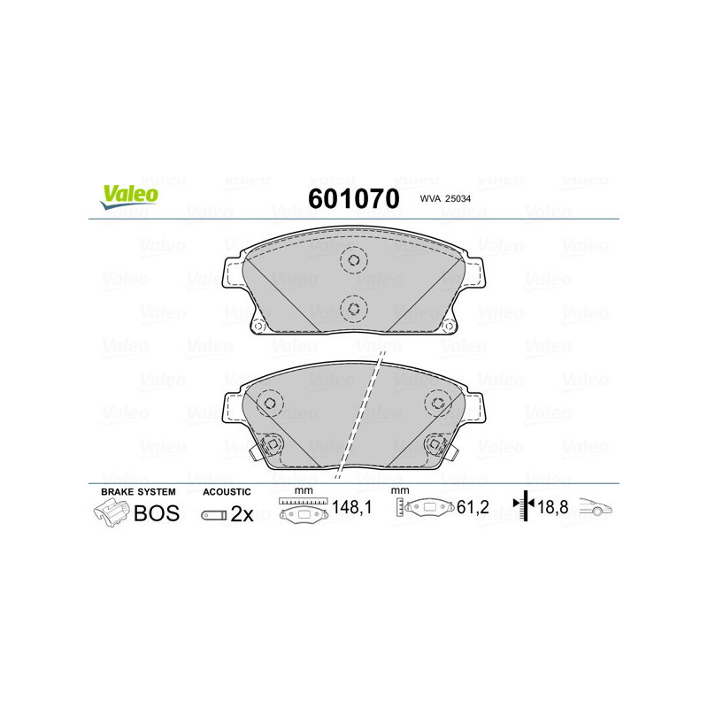 VALEO 601070 Brzdové platničky Predné pre