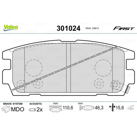 VALEO 301024 Klocki hamulcowe Tył dla