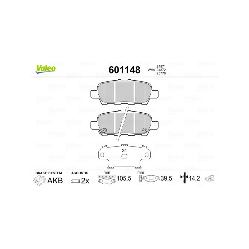 VALEO 601148 Plaquettes de frein Arrière pour