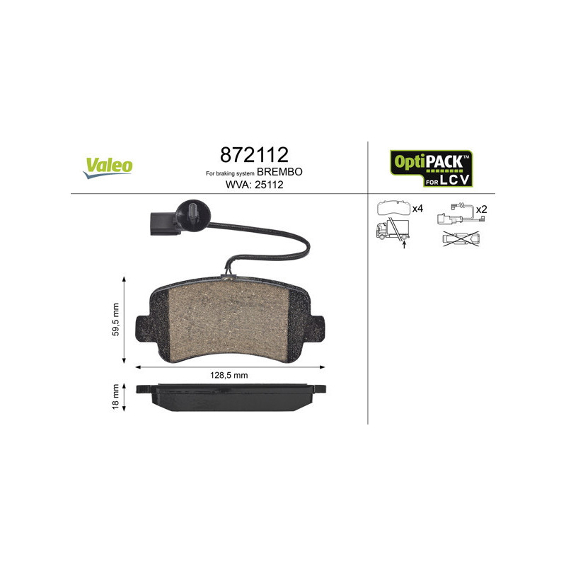 VALEO 872112 Klocki hamulcowe Tył dla