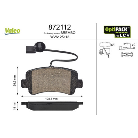 VALEO 872112 Brzdové destičky Zadní pro