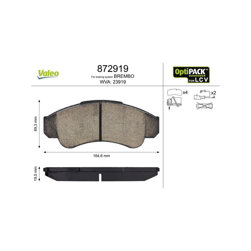 VALEO 872919 Brzdové destičky Přední pro