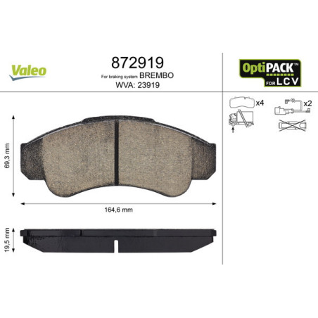 VALEO 872919 Brzdové platničky Predné pre