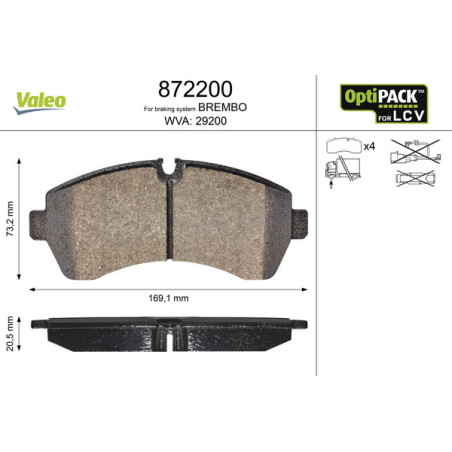 VALEO 872200 Pastiglie freno Anteriore per