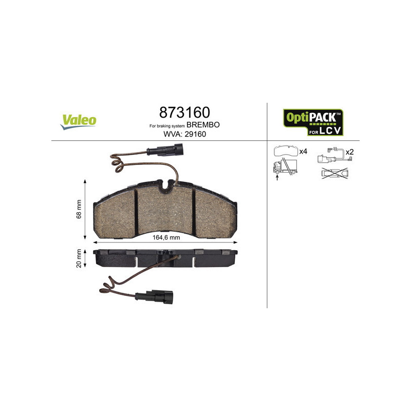 VALEO 873160 Brzdové destičky Přední pro