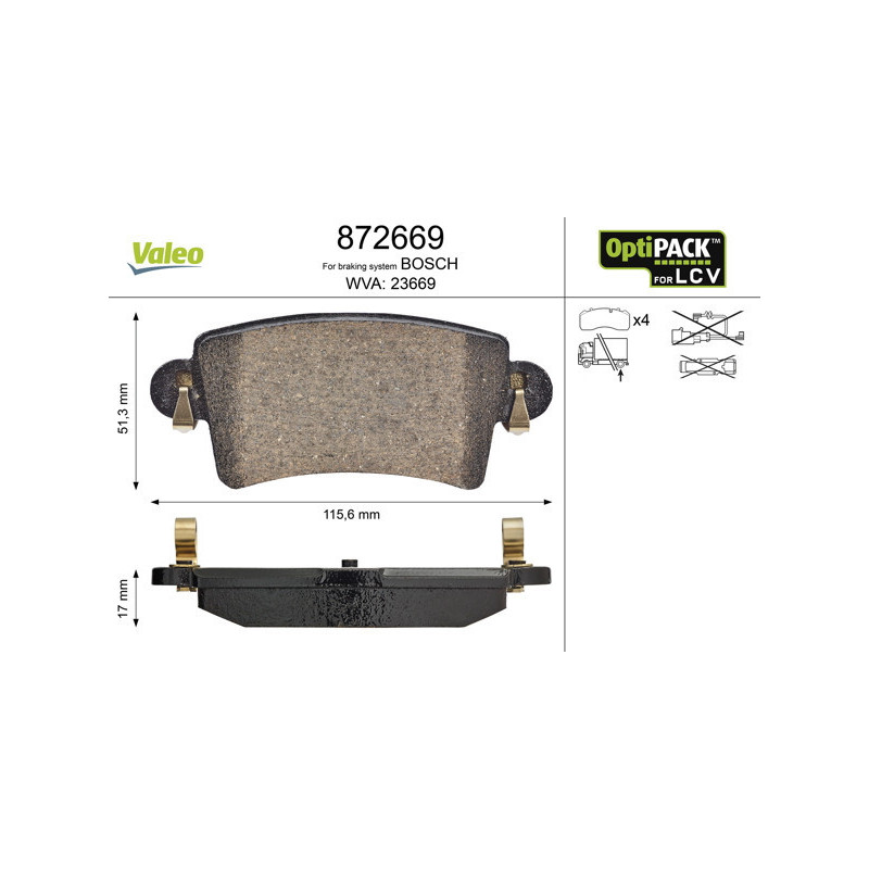 VALEO 872669 Brzdové platničky Zadné pre