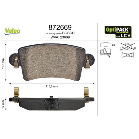 VALEO 872669 Brzdové platničky Zadné pre