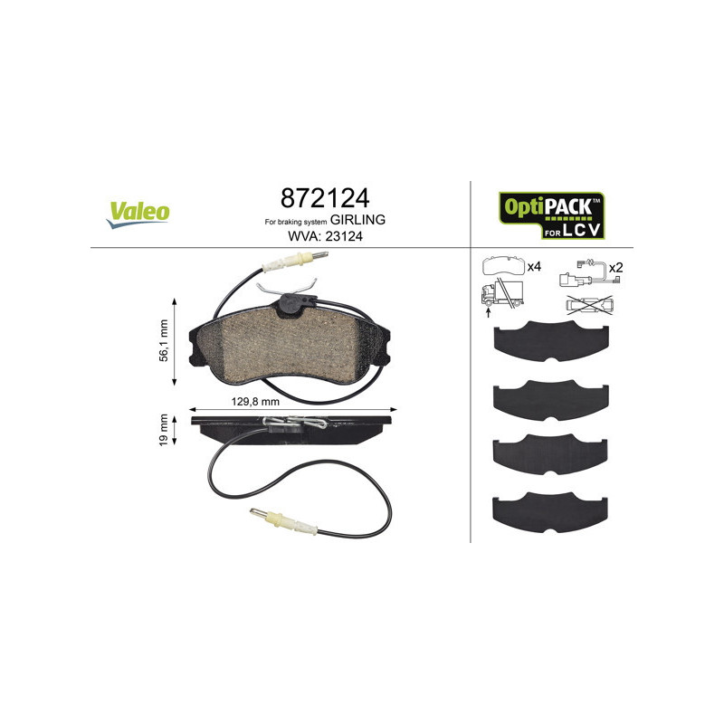 VALEO 872124 Brzdové platničky Predné pre