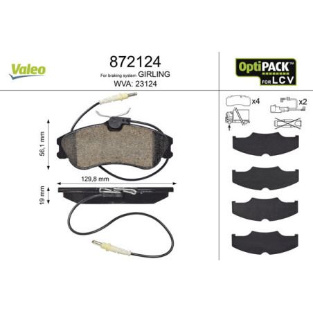 VALEO 872124 Brzdové destičky Přední pro