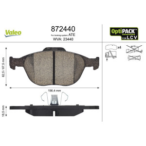 VALEO 872440 Brzdové platničky Predné pre