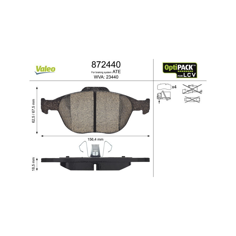 VALEO 872440 Brzdové platničky Predné pre