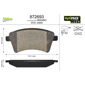 VALEO 872693 Brzdové platničky Predné pre