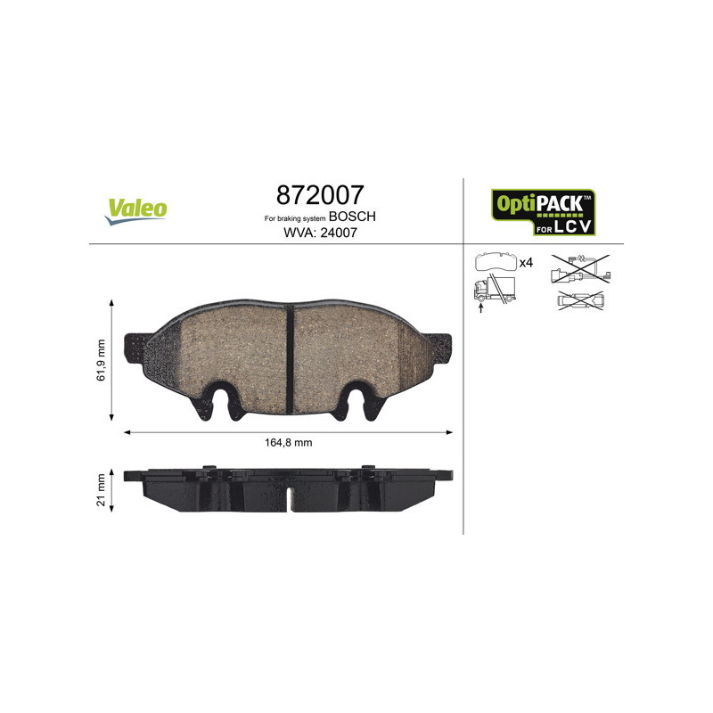 VALEO 872007 Brzdové platničky Predné pre