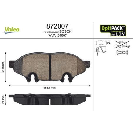 VALEO 872007 Pastillas de freno Delantero para