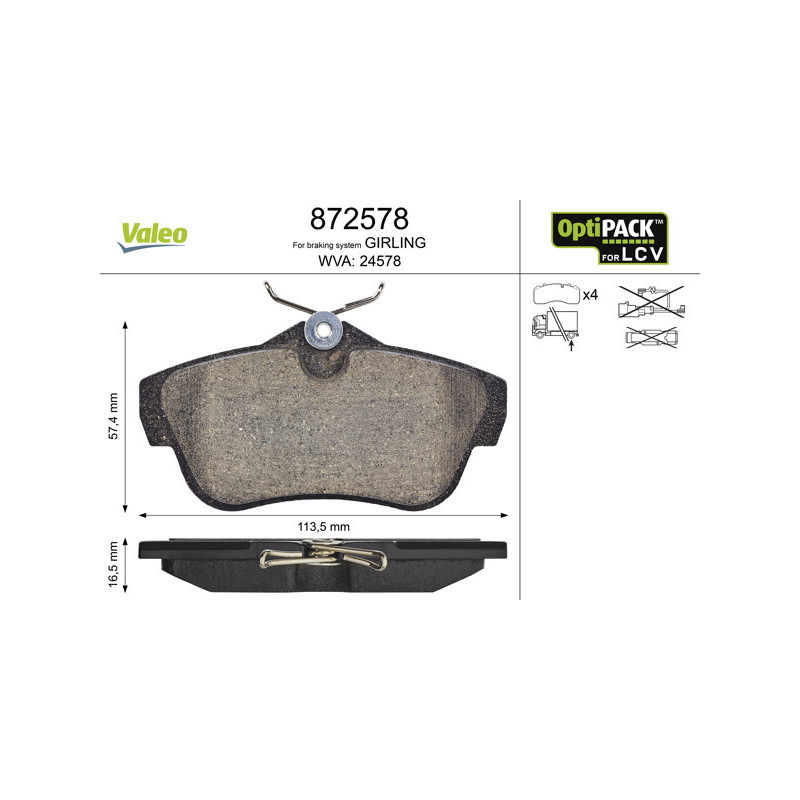 VALEO 872578 Brzdové platničky Zadné pre