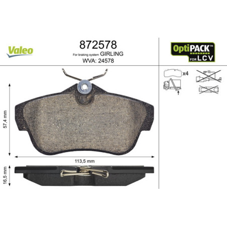 VALEO 872578 Pastiglie freno Posteriore per