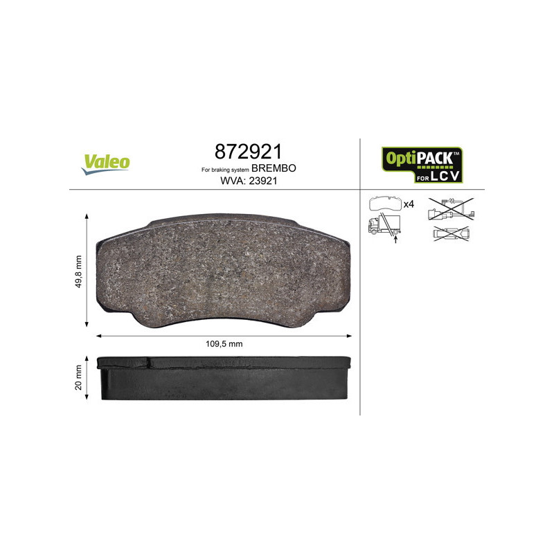 VALEO 872921 Klocki hamulcowe Tył dla