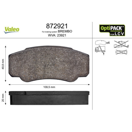 VALEO 872921 Pastillas de freno Trasero para