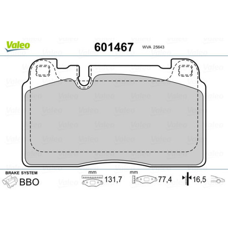 VALEO 601467 Klocki hamulcowe Przód dla