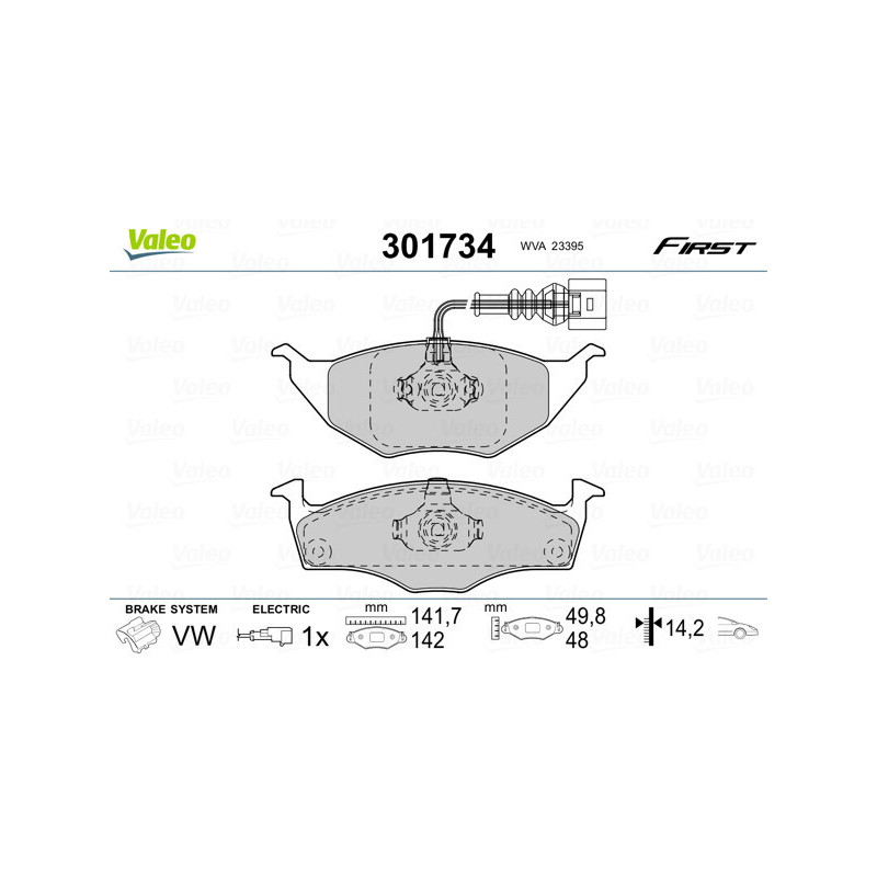 VALEO 301734 Brzdové platničky Predné pre