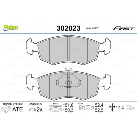 VALEO 302023 Brzdové destičky Přední pro