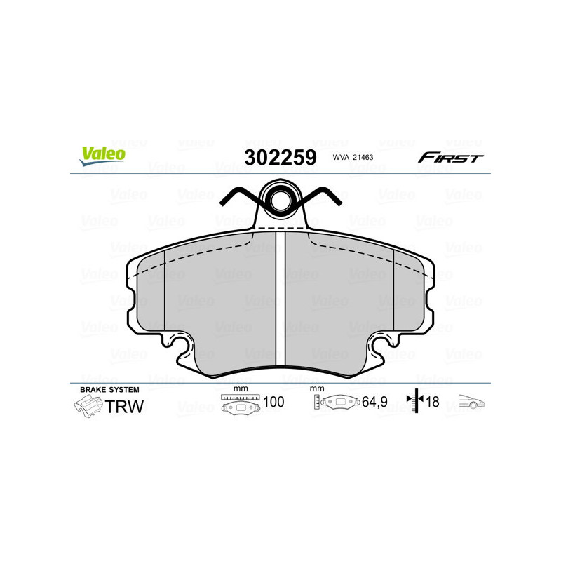 VALEO 302259 Brzdové platničky Predné pre