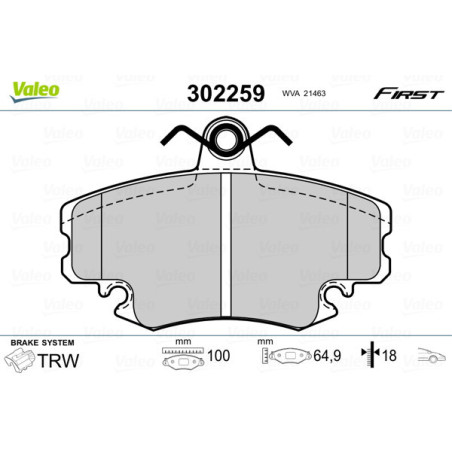 VALEO 302259 Brzdové platničky Predné pre