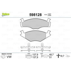 VALEO 598128 Brzdové platničky Predné pre