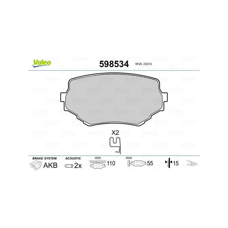 VALEO 598534 Bremsbeläge Vorne für