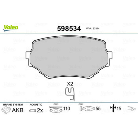 VALEO 598534 Pastillas de freno Delantero para